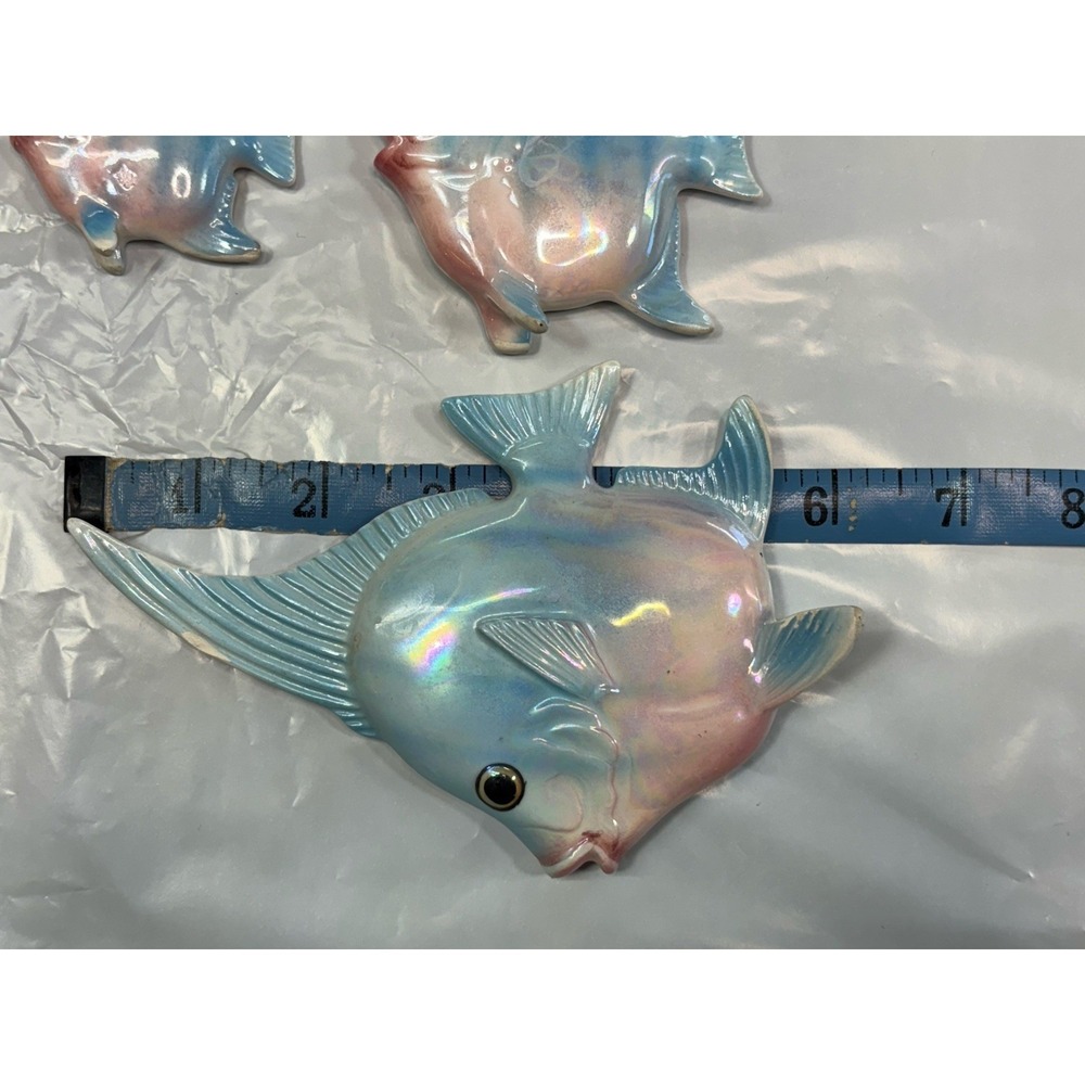 Vintage Set 3 Norcrest Or Ceramicraft Ceramic Iridescent Fish Wall Decor Pink - Picture 10 of 11